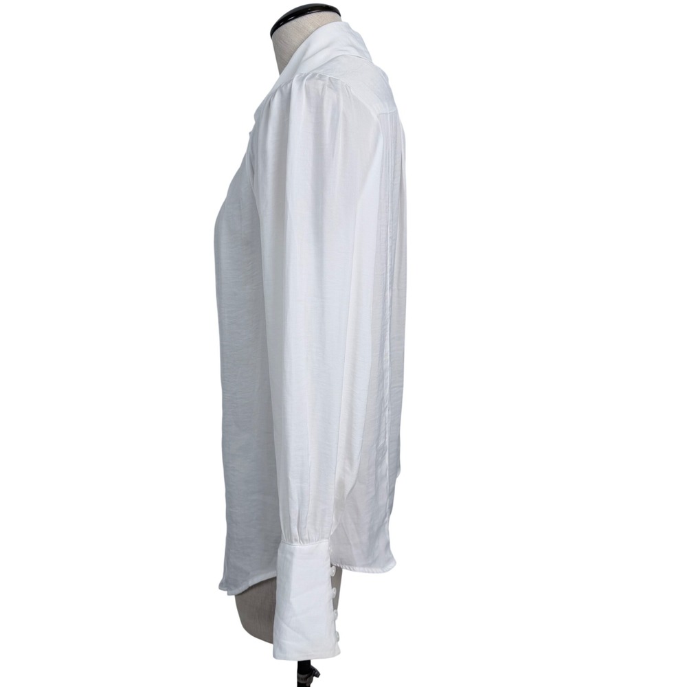 Free People White Silky Long Sleeve Button Down Blouse Textured Seam Detail XS - Picture 3 of 9
